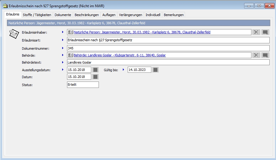 Sprengstoffverwaltung SprengG § 27